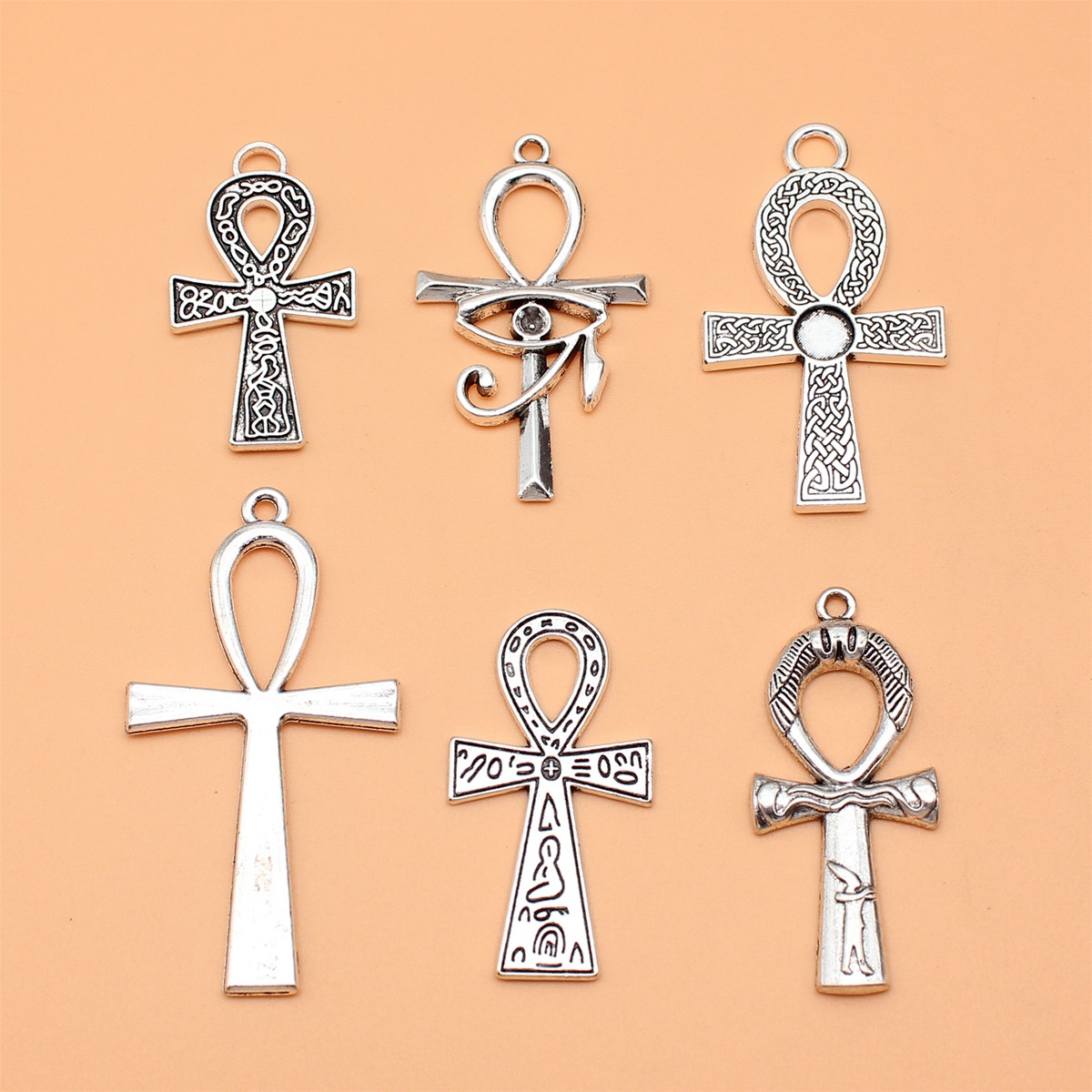 Vintage Collectible Jewelry - 6 sztuk antycznych srebrnych kluczy życia